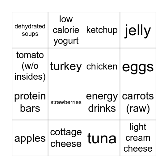 SAFE FOOD BINGO Card