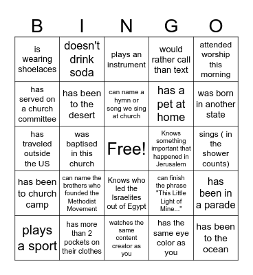 Church Ice Breaker Bingo Card