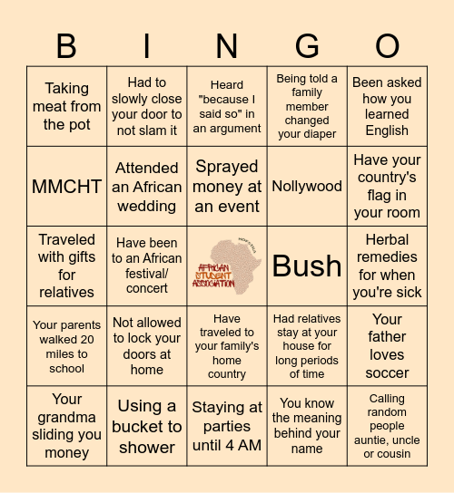 African Bingo Card