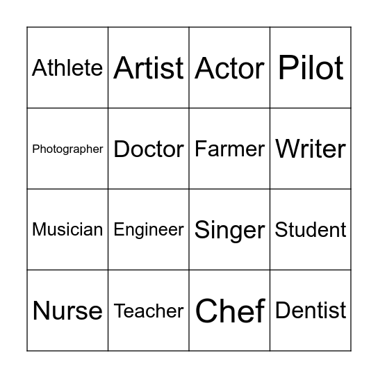 Occupation Bingo Card