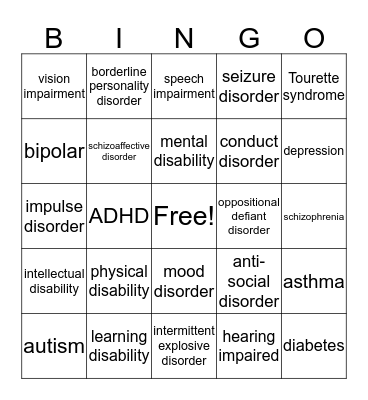 DISABILITY EDUCATION & AWARENESS Bingo Card