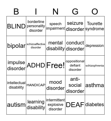 DISABILITY EDUCATION & AWARENESS Bingo Card