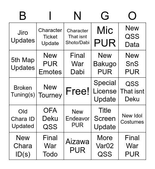 S19 Bingo Card