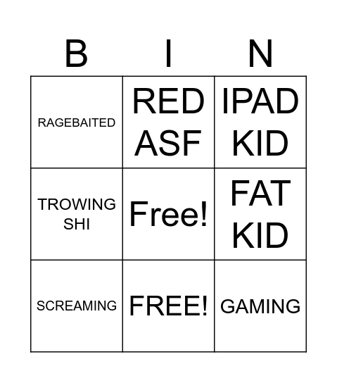 CHILDREN CRASHOUT Bingo Card