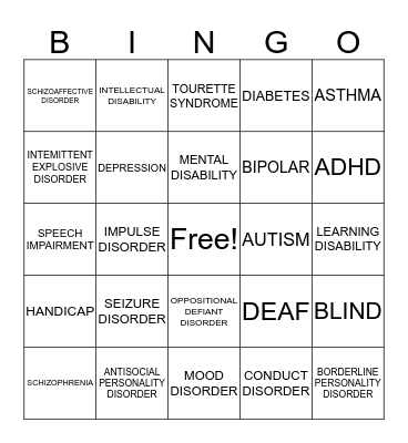 DISABILITY EDUCATION & AWARENESS Bingo Card