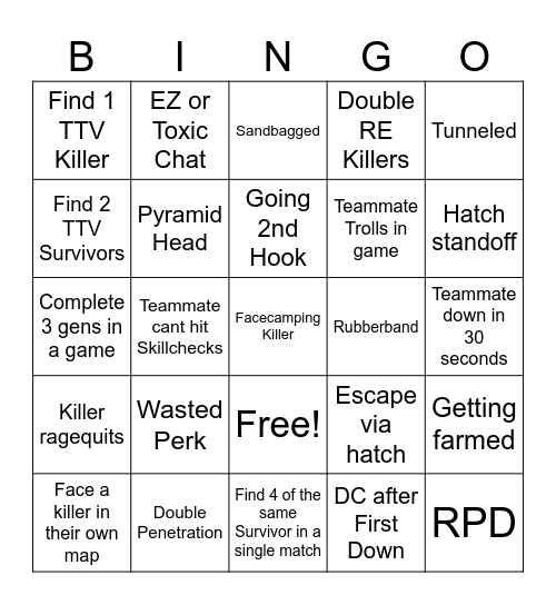 DBD 2v8 Bingo Card