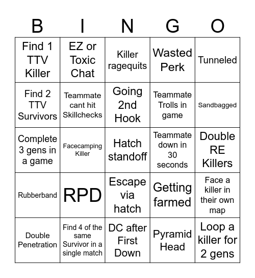 DBD 2v8 Bingo Card