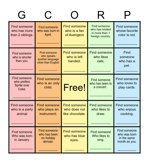 Find Someone Who... Bingo Card