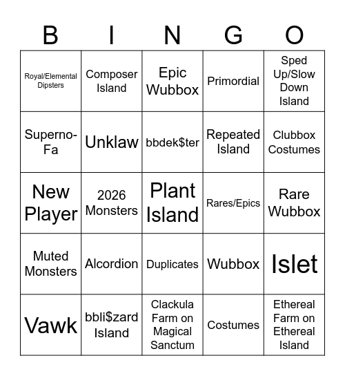 MSM BingoC Bingo Card
