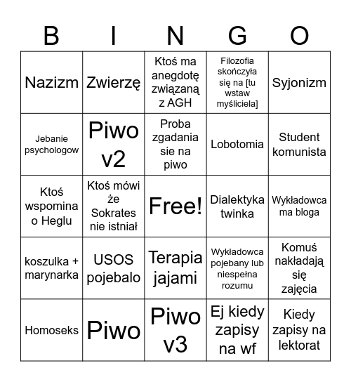 Filozofia UJ Bingo Card