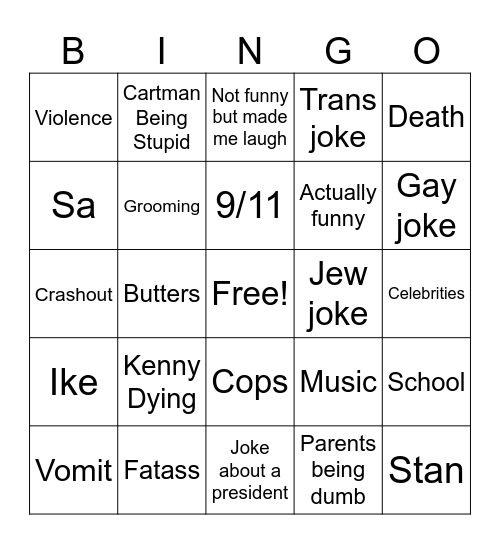 South park Bingo Card