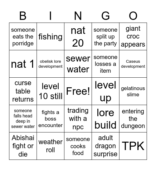 Obelisk memoir session 2 Bingo Card