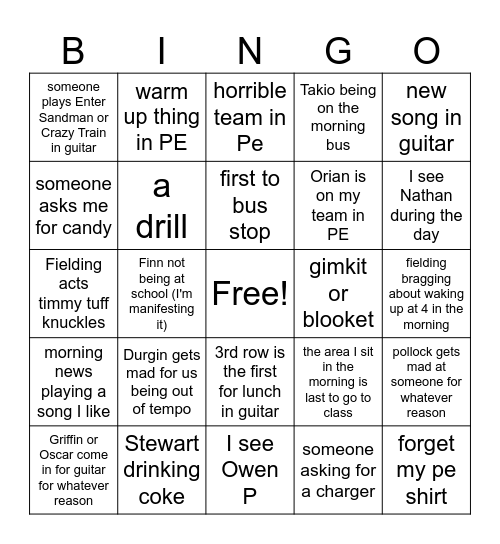 A day bingo Card