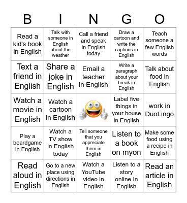 Practice  English at Home Bingo Card