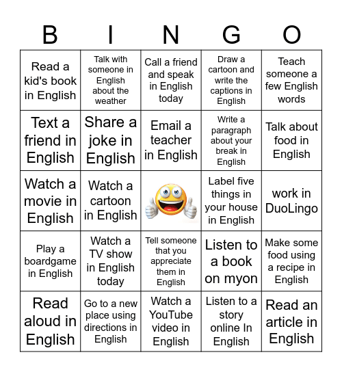 Practice  English at Home Bingo Card