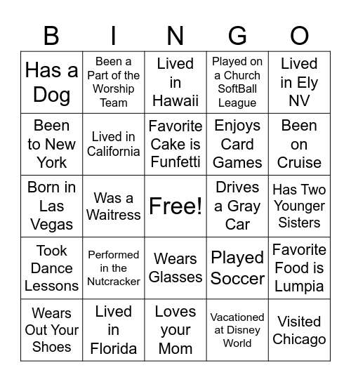 Elizabeth's Life Bingo Card