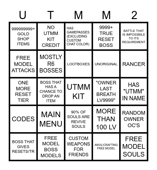 BAD UTMM KIT GAME BINGO Card