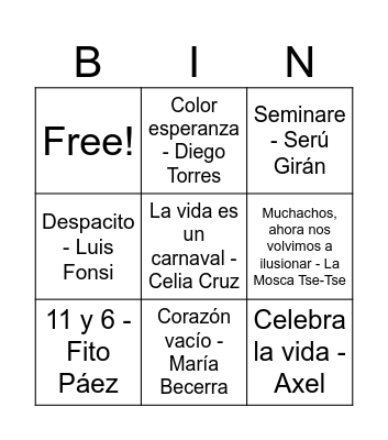 Bingo Musical Bingo Card