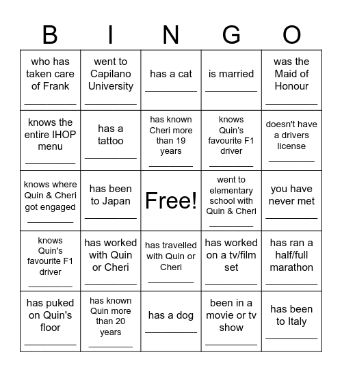 Find someone who... Bingo Card