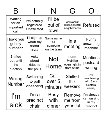 Call Time Bingo Card