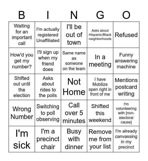 Call Time Bingo Card