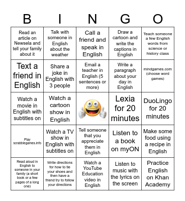 Practice  English at Home Bingo #1 Bingo Card