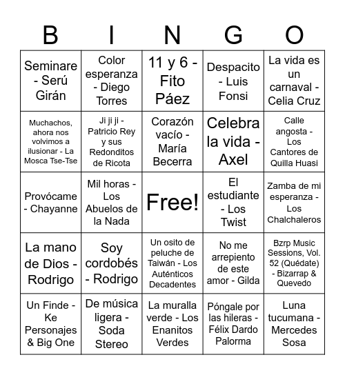 BINGO RECUERINO Bingo Card