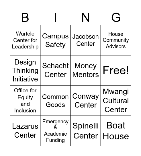 CLIFS Edition: Campus Resources! Bingo Card
