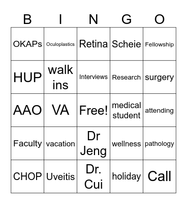 Ophthalmology Bingo Card