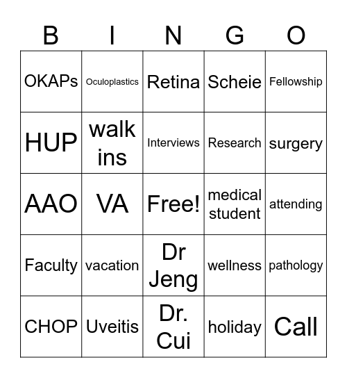 Ophthalmology Bingo Card