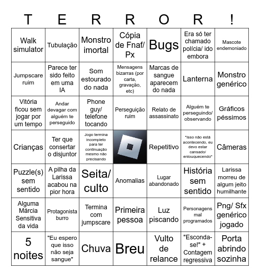 Bingo do Jogo de Terror Genérico! Bingo Card