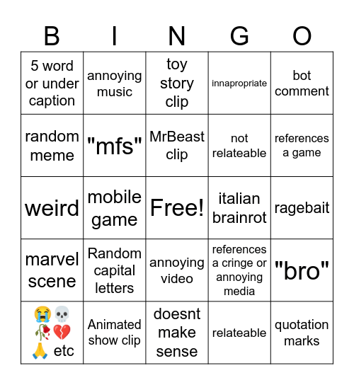 Monium Bingo Card