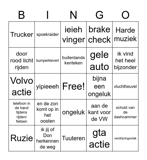 Shotjes BINGOOOOOOO Bingo Card