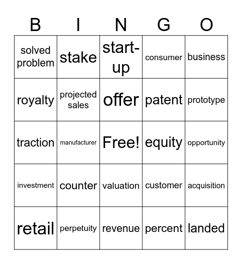 Shark Tank Bingo Card