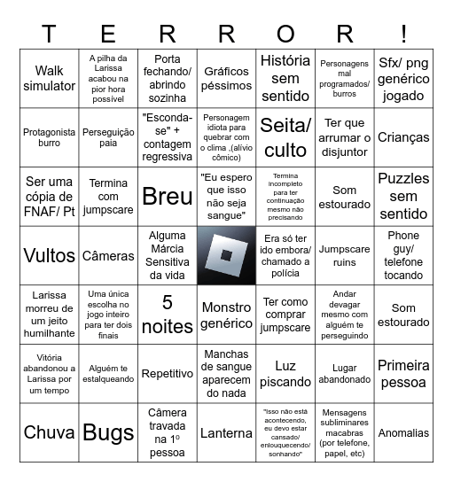 Bingo do Jogo de Terror Genérico! Bingo Card