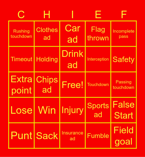 Kansas City Chiefs Bingo Card Bingo Card