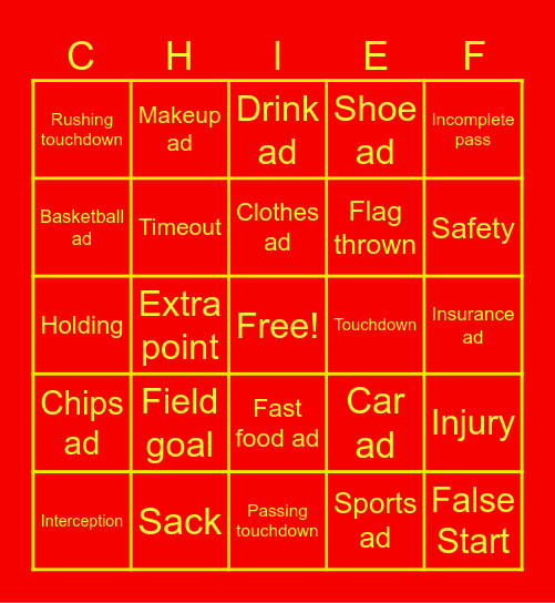 Kansas City Chiefs Bingo Card Bingo Card