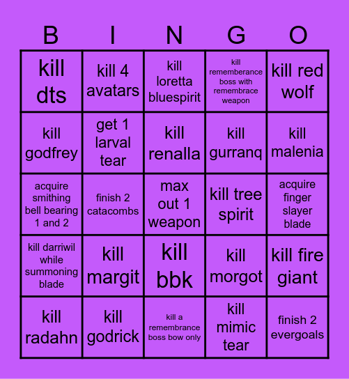 base game Bingo Card