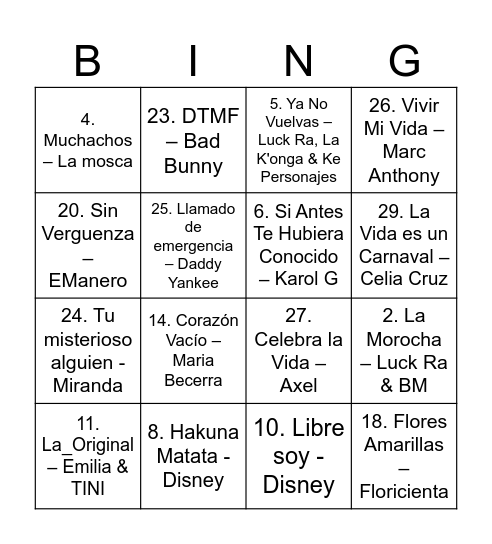 Primavera 2026 Bingo Card
