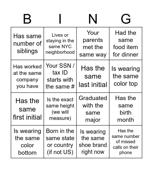 Human Bingo Card