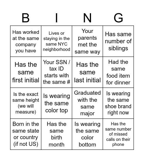 Human Bingo Card