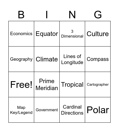 Social Studies Bingo Card