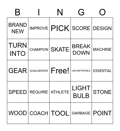 Vocabulary UNIT 7 Bingo Card
