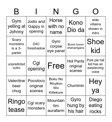Steel Ball Run Bingo Card