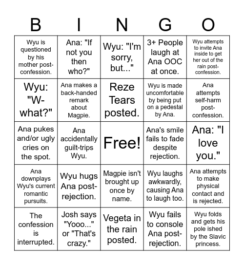BINGO - Romantic Confession Bingo Card