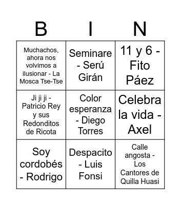 BINGO MUSICAL Bingo Card