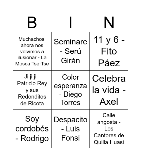 BINGO MUSICAL Bingo Card