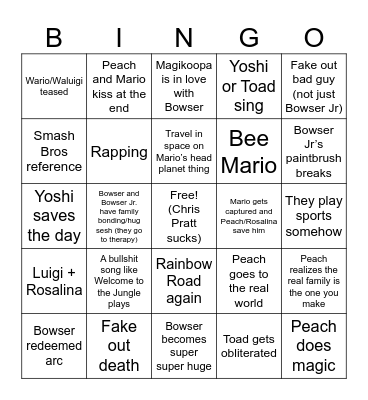Mario Movie Bingo Card