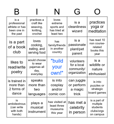 Find someone who Bingo Card