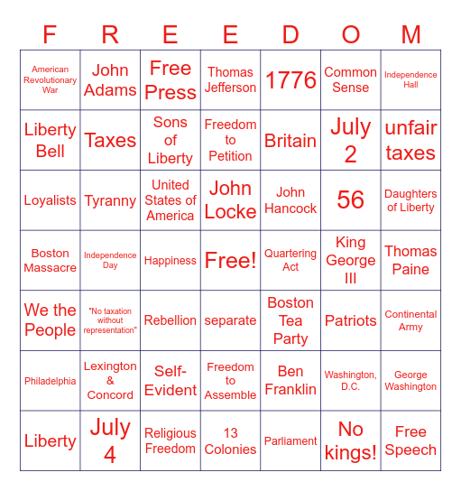 Celebrate Freedom Week Bingo Card